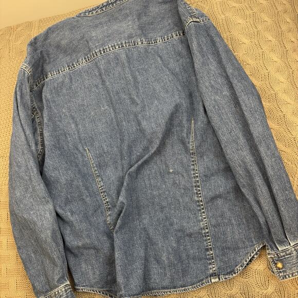 Liz Claiborne Vintage Denim Button Down Pearl Snap Crew Neck Cotton Button Down - Picture 12 of 12